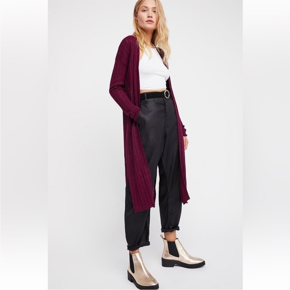 Free People Ribby Rib Open Front Cardigan Duster Linen Blend, size XS